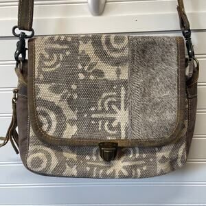 Myra Bag Canvas & Cow Hair/Hide Flap Front w/Clasp Closure
